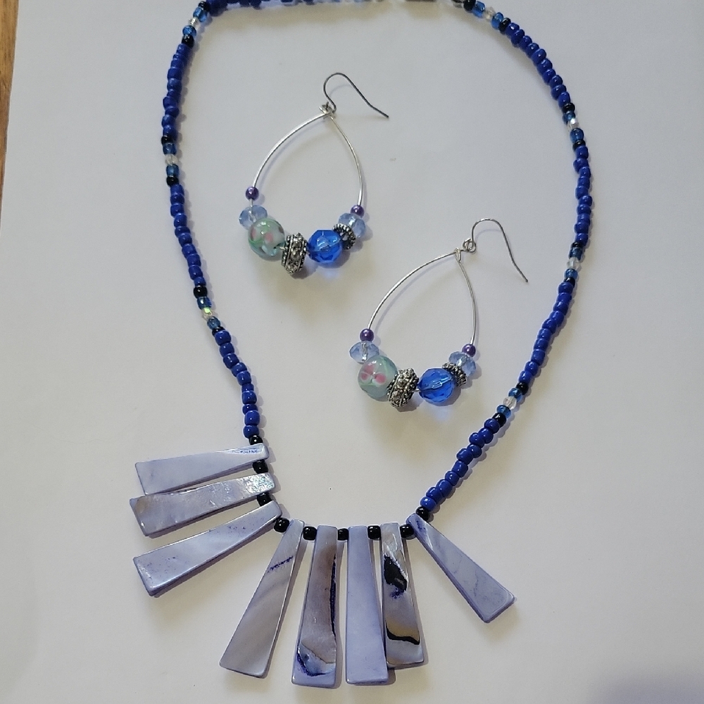 Elegant Blue and Silver Necklace and Earring Set